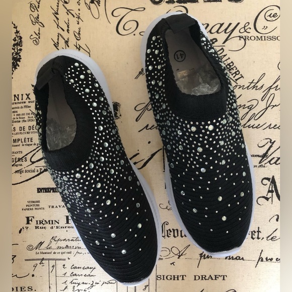 Sock Shoe; Rhinestone Embellishments; Slip-On; Low Top Design; Black - Picture 5 of 8